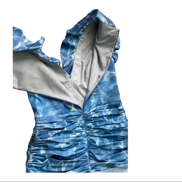 Women blue Flor et.al Dante Ruffle Ruched cocktail size 6 dress NWT - Picture 10 of 15